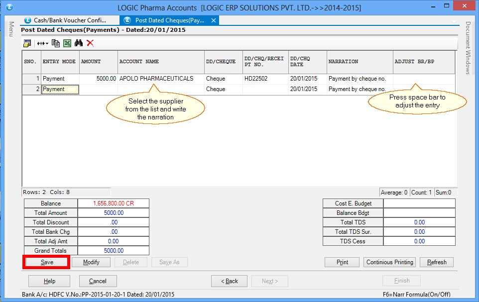 Post Dated Cheques (Payments)